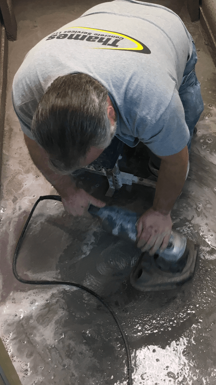 Thames Concrete Hand Grinding with Runyon Whip Wet Pads